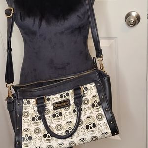Loungefly Black & White Sugar Skull Duffle Crossbody Bag